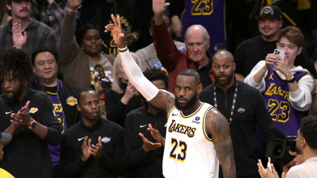 James during the Lakers’ game against the Nuggets on March 2, 2024.